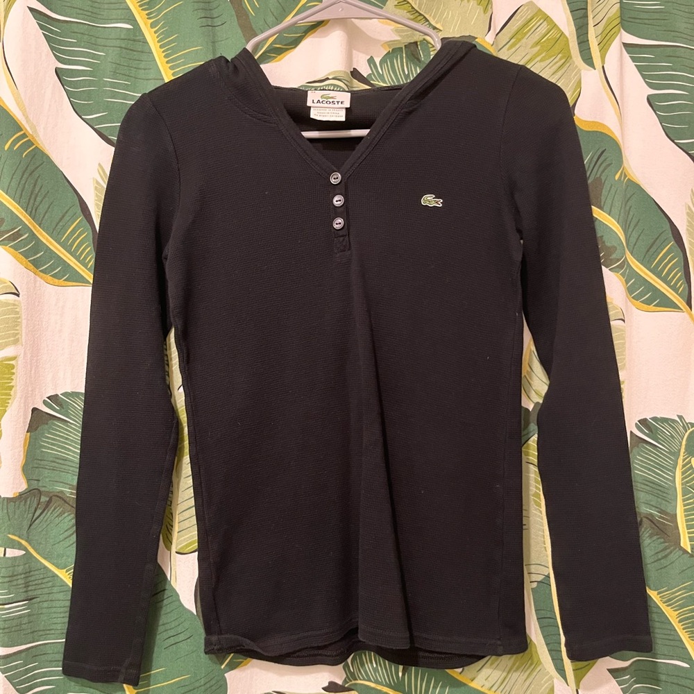 Lacoste Black Long Sleeve Tee Classic Ribbed Knit